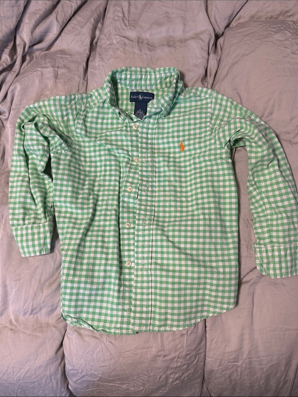 Ralph Lauren Light Green Gingham Button-Down Shirt for Kids